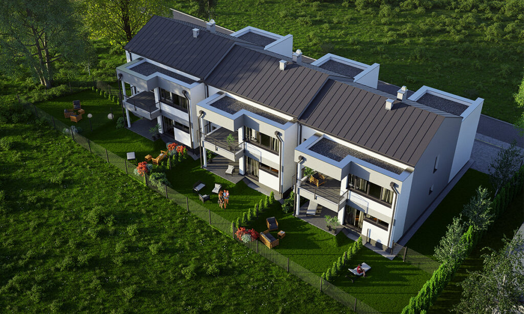 Wizualizacja osiedla domów szeregowych w Tarnowskich Górach - Morello Apartamenty - Korax 46 Development
