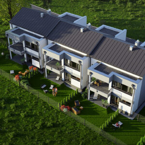 Wizualizacja osiedla domów szeregowych w Tarnowskich Górach - Morello Apartamenty - Korax 46 Development