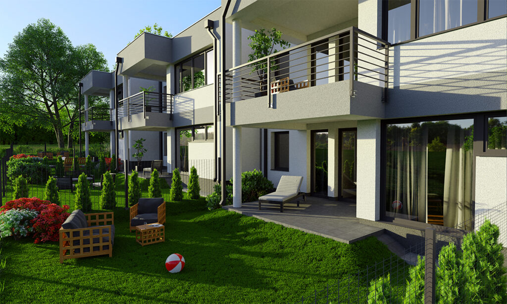 Wizualizacja osiedla domów szeregowych w Tarnowskich Górach - Morello Apartamenty - Korax 46 Development