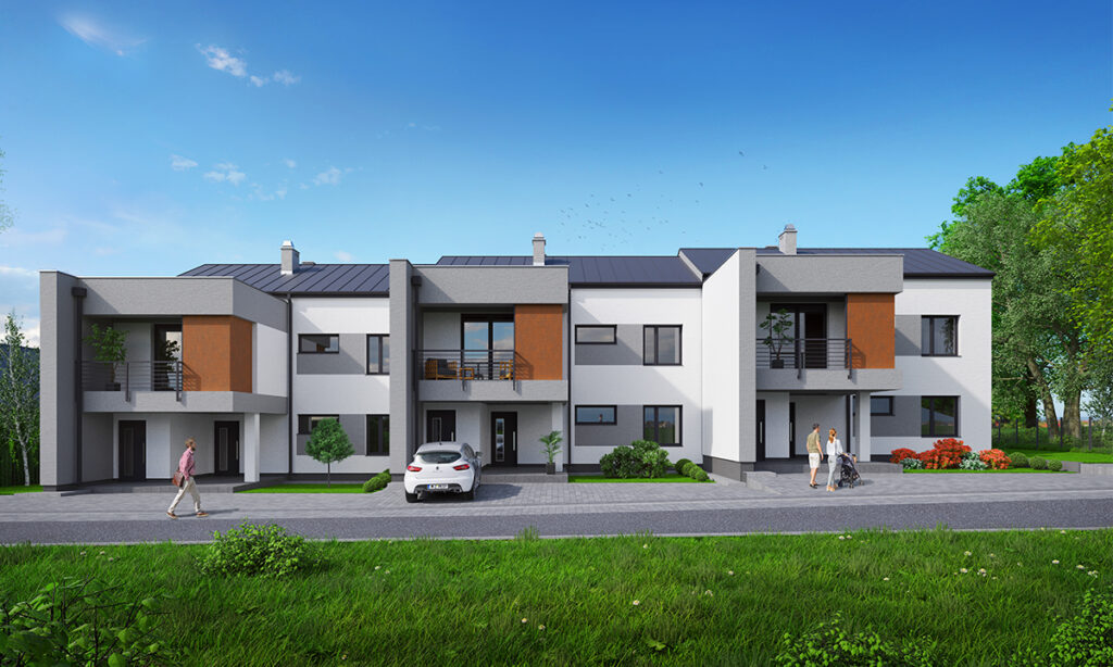 Wizualizacja osiedla domów szeregowych w Tarnowskich Górach - Morello Apartamenty - Korax 46 Development