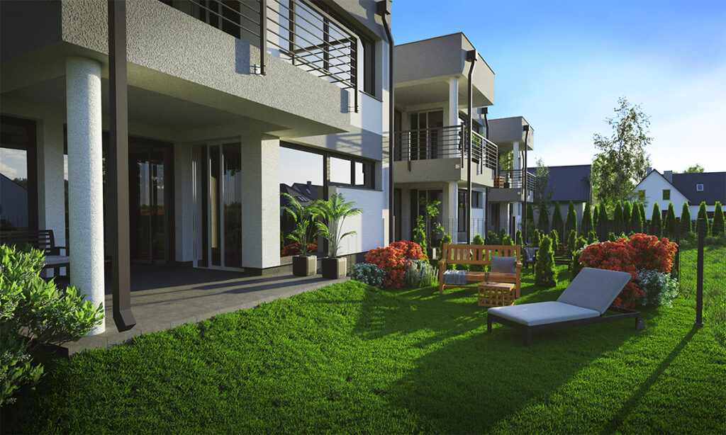 Wizualizacja osiedla domów szeregowych w Tarnowskich Górach - Morello Apartamenty - Korax 46 Development